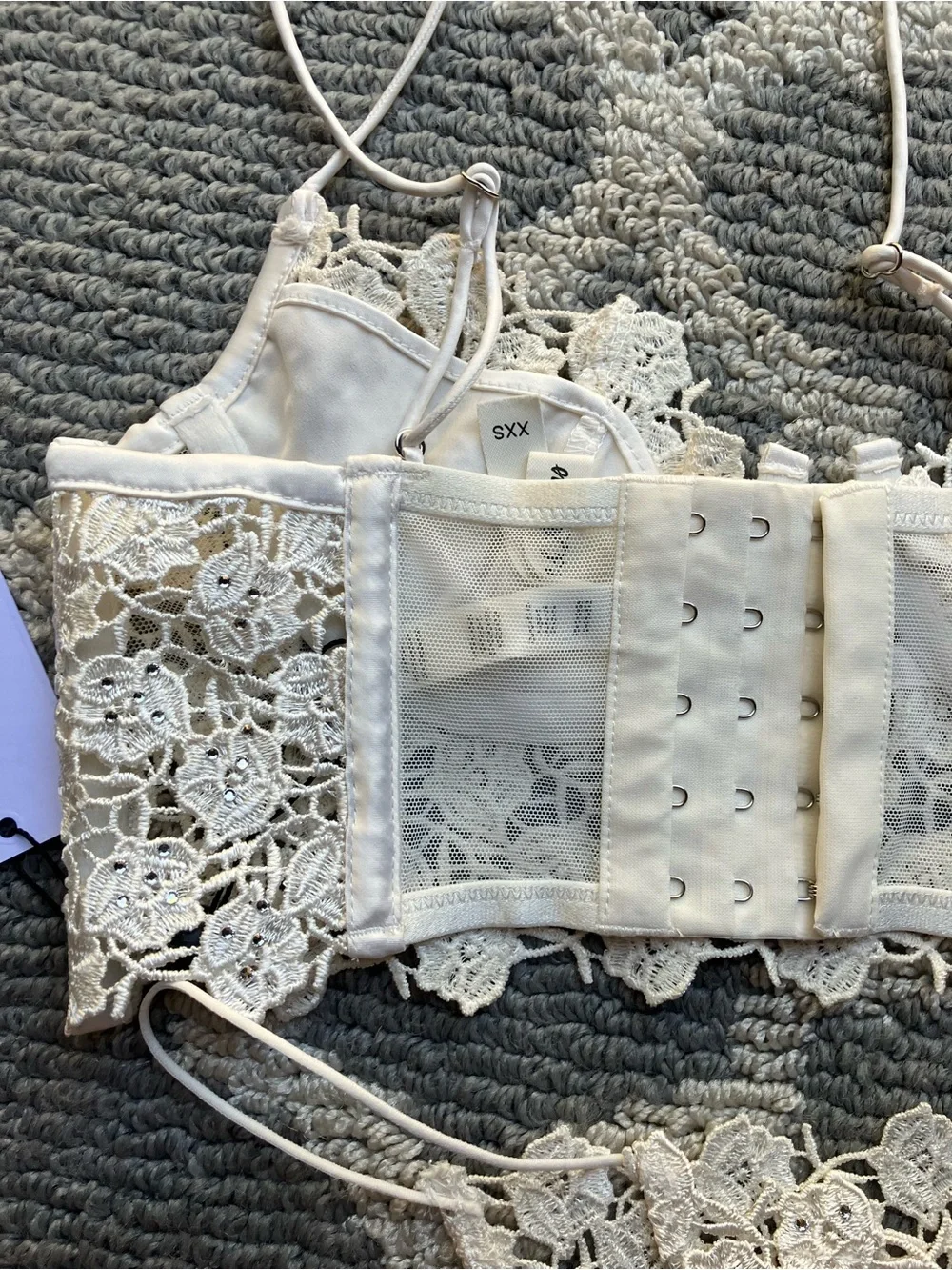 For Love And Lemons Ivory Floral Lace Bralette & Thong Set